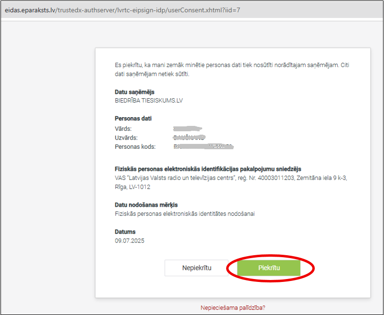 Reģistrācijas poga